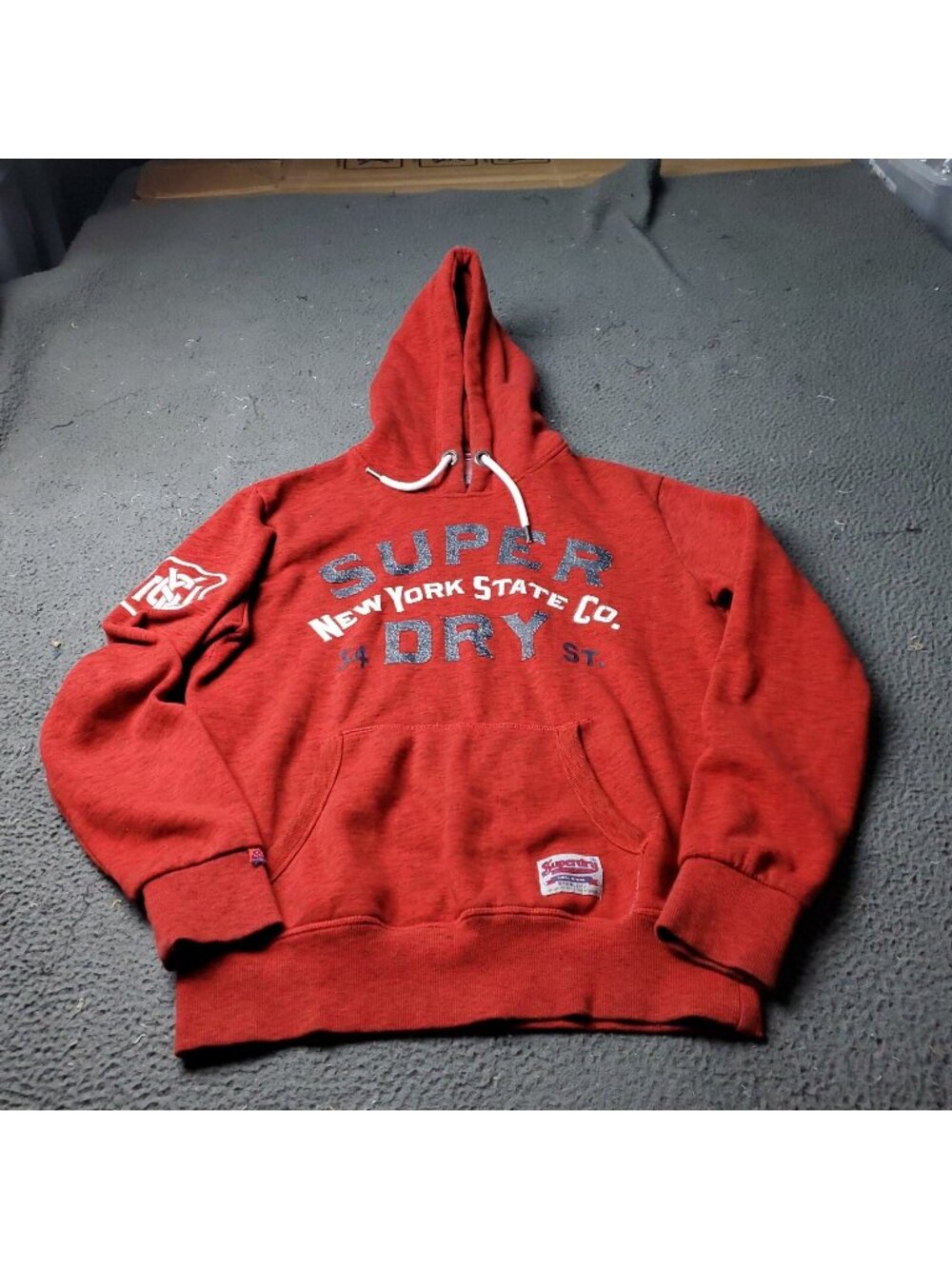 SuperDry NY Hoodie Mens L Large Red Sweater UK Spirit Of Japan New York Cotton